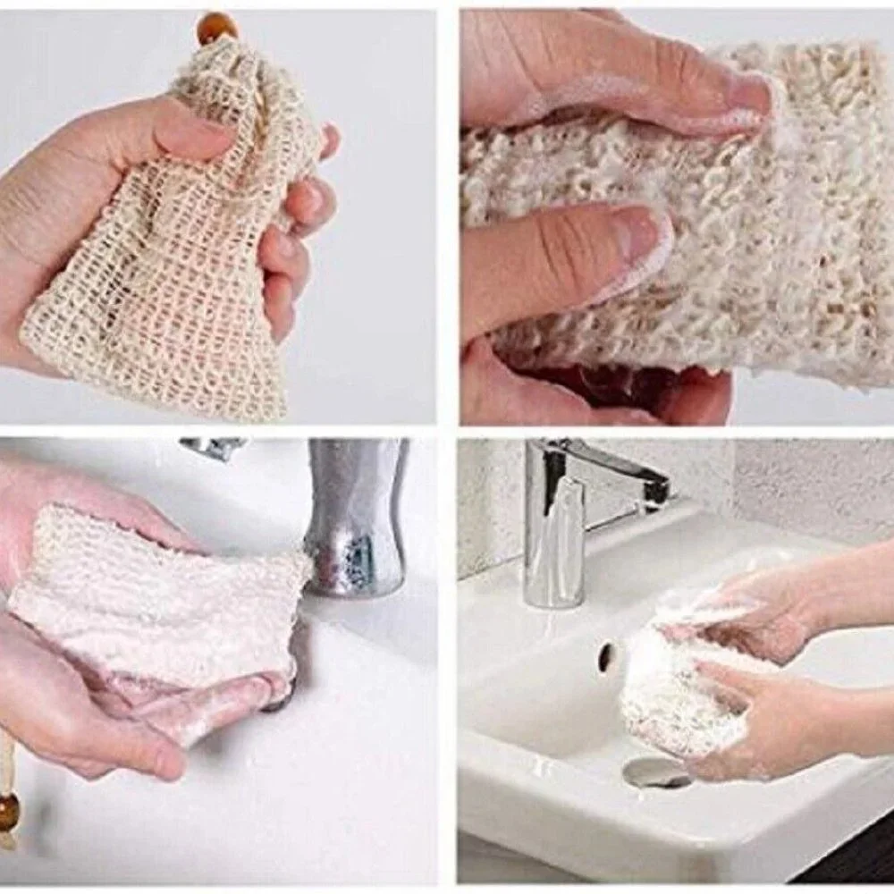 4 Pack Natural Sisal Soap Bag Exfoliating Soap Saver Pouch Holder